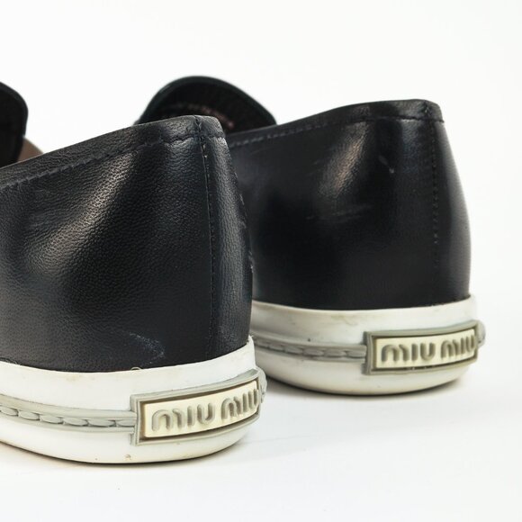 Miu Miu Black Metal-Cap-Toe Slip-On Sneakers - Picture 10 of 12